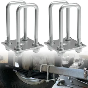 Square U-Bolt Kit for Boat Trailer Mounting Axle Leaf Springs Zinc(4 U-Bolt   2 Plate),Heavy Duty Square U-Bolts with Nuts and Frame Plate for Trailer Automobiles Trailer (2 1/4" W x 6 3/10" L)