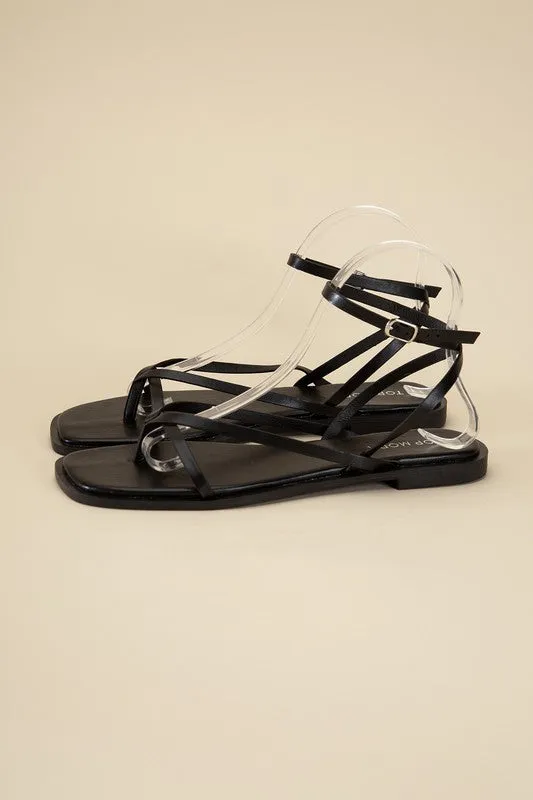 Squared Off Open Toe Flat Sandals