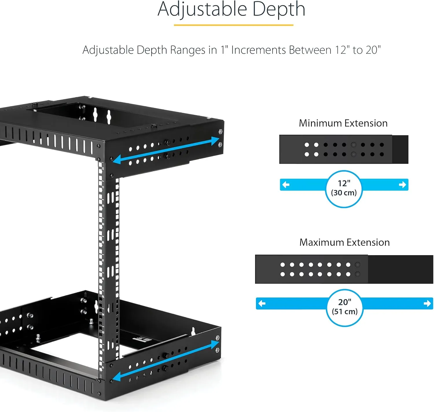 StarTech.com 2-Post 15U Heavy-Duty Wall Mount Network Rack, 19" Open Frame Server Rack with Adjustable Depth, Wall Mount Data Rack for IT / AV / Patch Panel / Computer Equipment (RK15WALLOA)