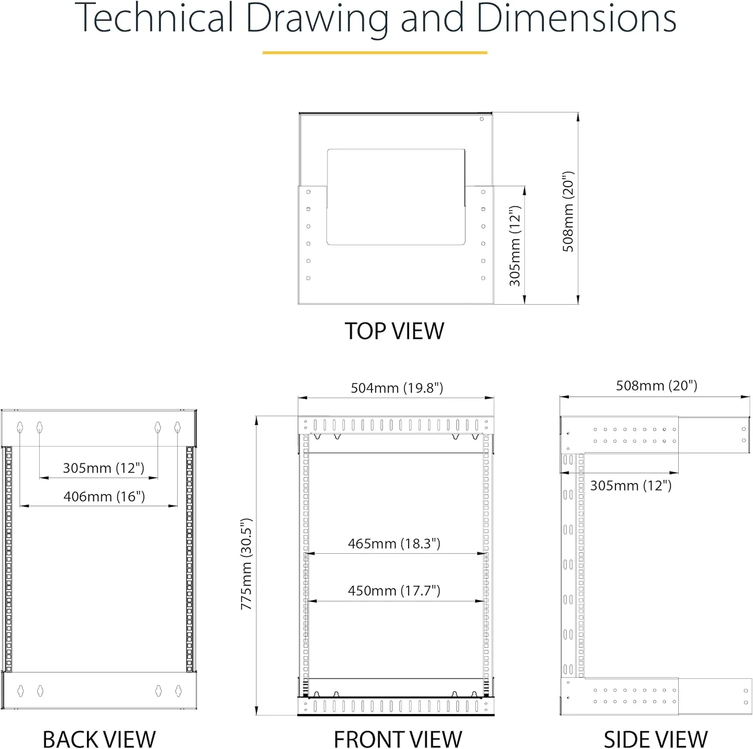StarTech.com 2-Post 15U Heavy-Duty Wall Mount Network Rack, 19" Open Frame Server Rack with Adjustable Depth, Wall Mount Data Rack for IT / AV / Patch Panel / Computer Equipment (RK15WALLOA)