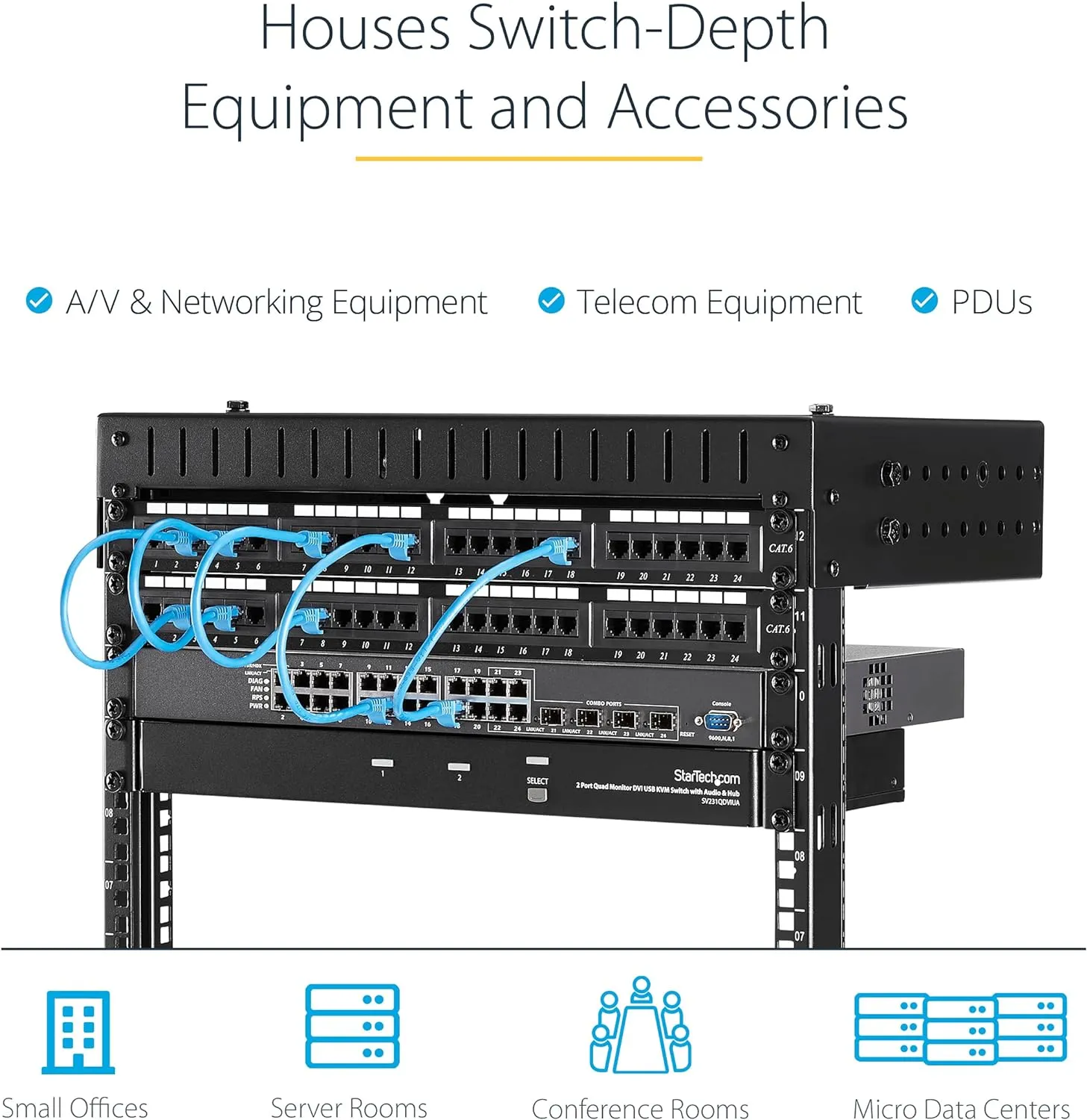 StarTech.com 2-Post 15U Heavy-Duty Wall Mount Network Rack, 19" Open Frame Server Rack with Adjustable Depth, Wall Mount Data Rack for IT / AV / Patch Panel / Computer Equipment (RK15WALLOA)
