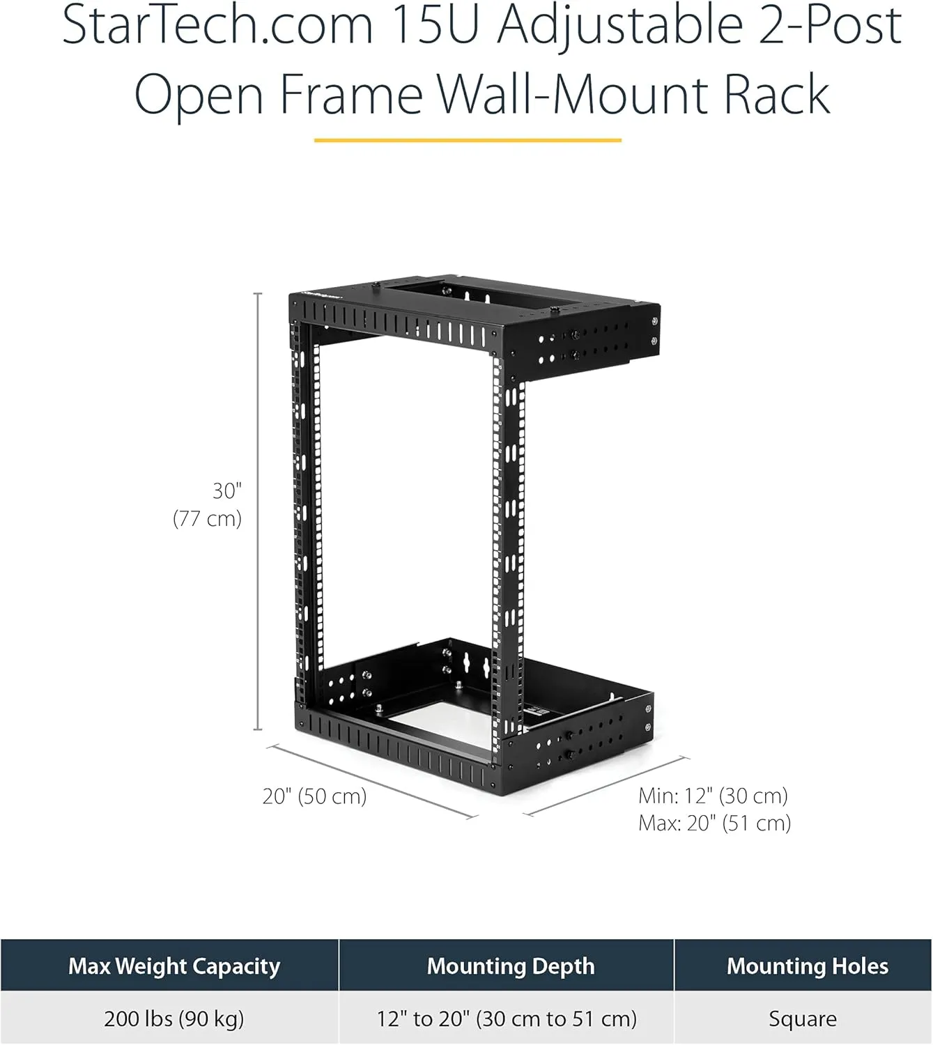 StarTech.com 2-Post 15U Heavy-Duty Wall Mount Network Rack, 19" Open Frame Server Rack with Adjustable Depth, Wall Mount Data Rack for IT / AV / Patch Panel / Computer Equipment (RK15WALLOA)