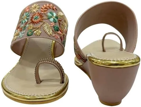 Stop n Style Women's Ethnic Wedge Sandal Ring Toe Slippers Casual Summer Vacation Flip Flop Sandals for Women