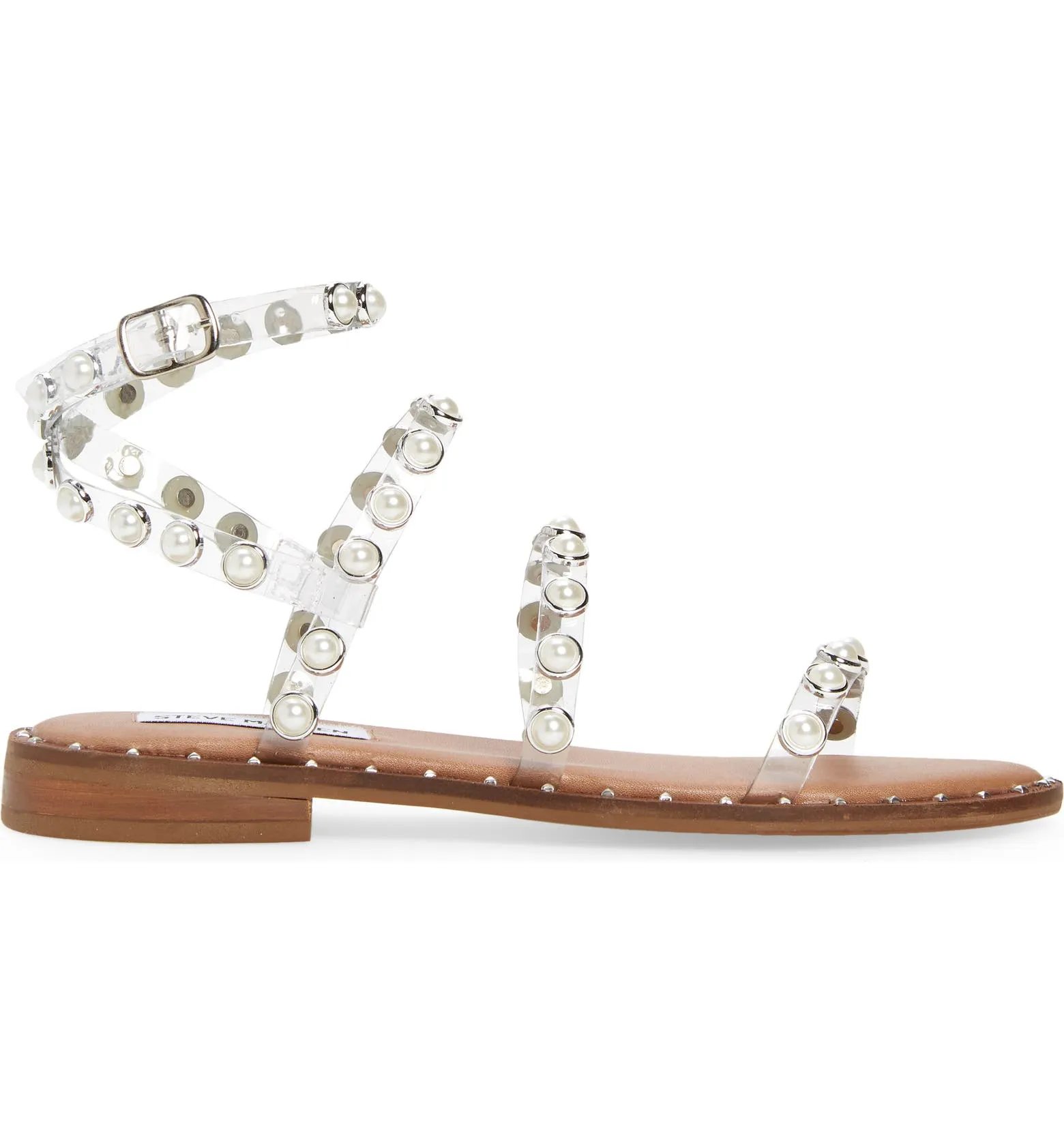 Strappy Sandals Flat Cyber Monday deal Open End-of-season Pearl Transparent Gladiator Steve Madden Travel Clear