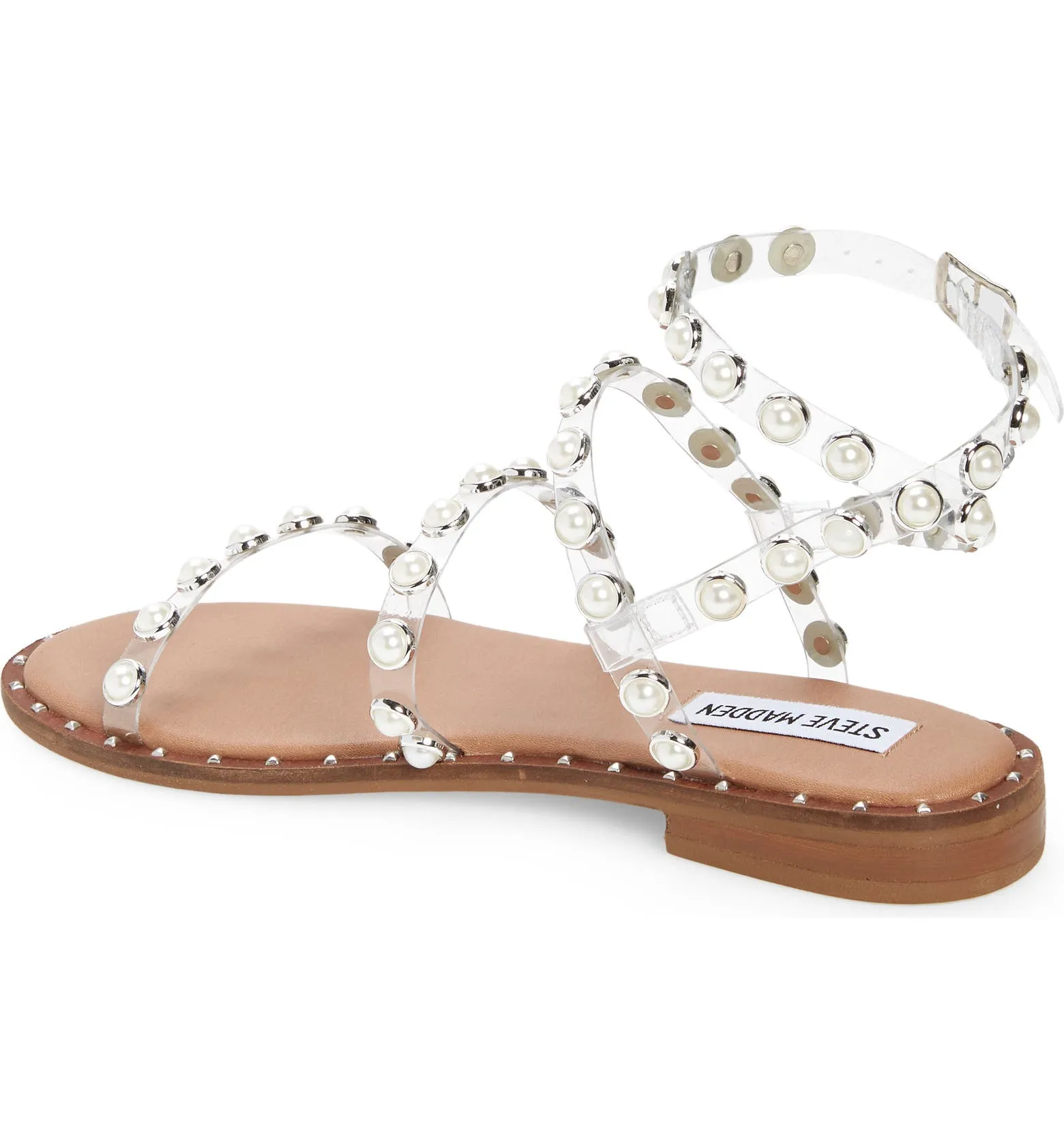 Strappy Sandals Flat Cyber Monday deal Open End-of-season Pearl Transparent Gladiator Steve Madden Travel Clear