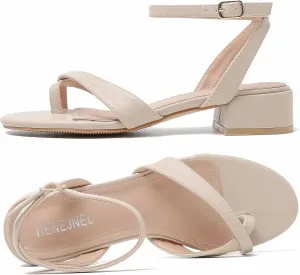 Strappy Sandals Women Dressy Summer Flat Low Block Heeled Thong Sandal Open Split Toe Shoes for Wedding Evening Party