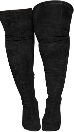 Stretchy Wide Calf Over the Knee Boot Thigh open toe Sandal (BLACK, US Footwear Size System, Adult, Women, Numeric, Medium, 12)