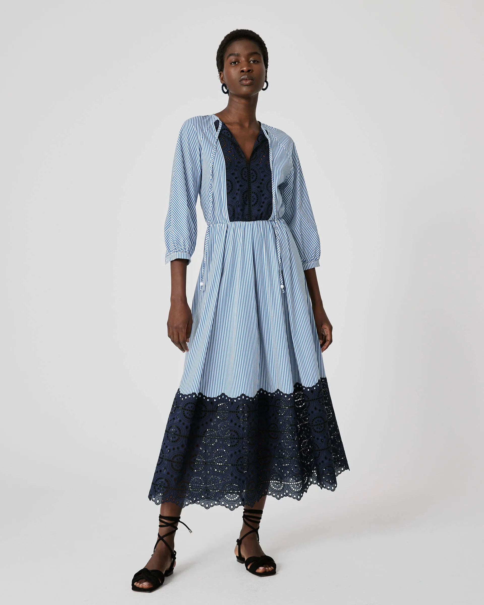 striped dress with broderie anglaise