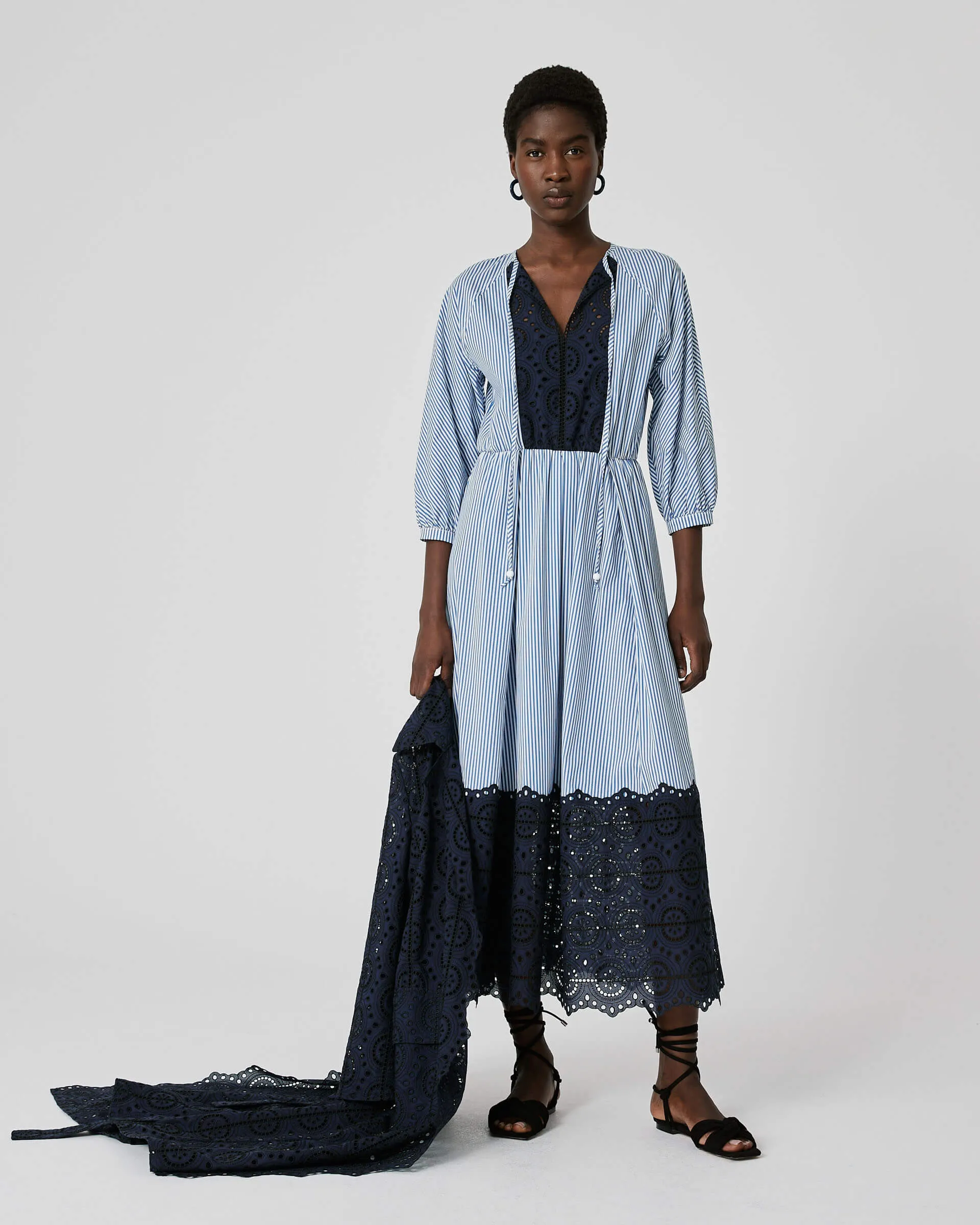 striped dress with broderie anglaise