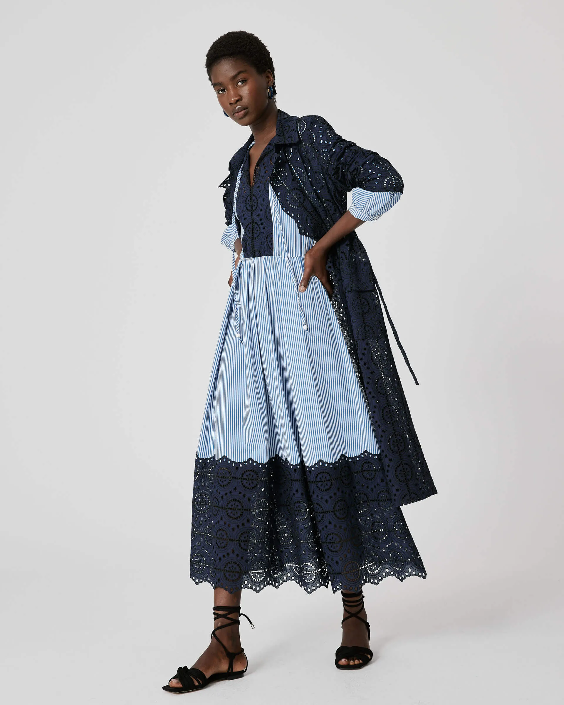 striped dress with broderie anglaise