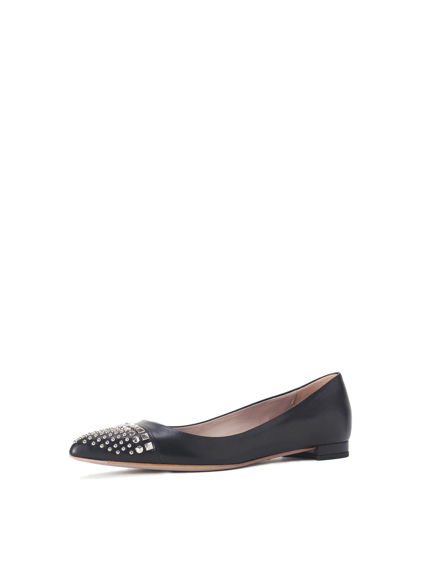 Studded Leather Ballet Flat - Black