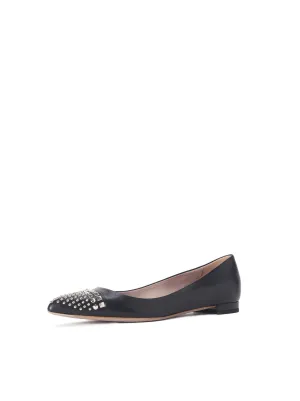 Studded Leather Ballet Flat - Black