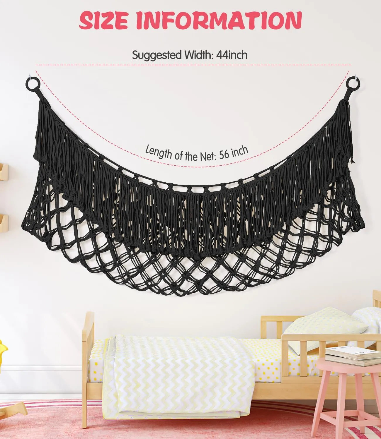Stuffed Animal Hammock - Extra Large 56'' Long, Stuffed Animal Storage, stuffed animal Holder net, Toy Hammock Large, Toy Storage Hanging Organizer - Black