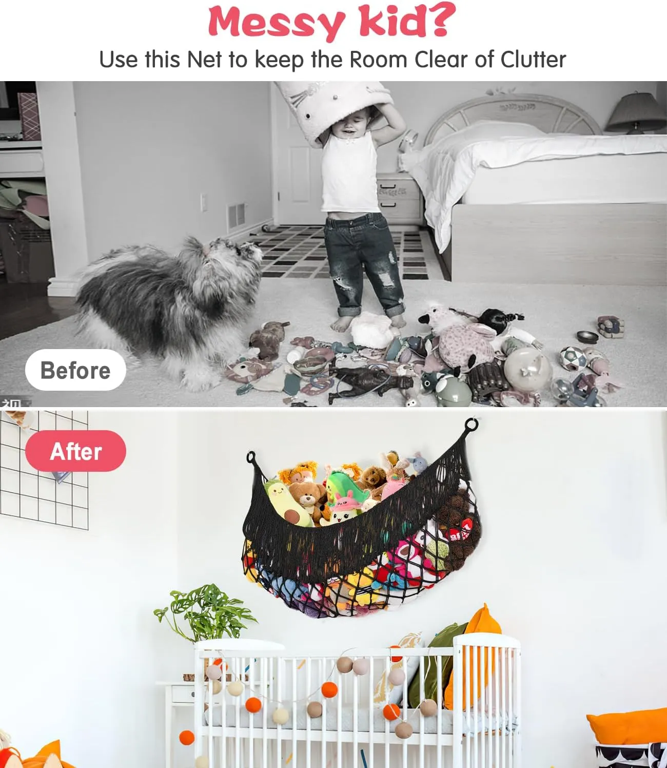 Stuffed Animal Hammock - Extra Large 56'' Long, Stuffed Animal Storage, stuffed animal Holder net, Toy Hammock Large, Toy Storage Hanging Organizer - Black