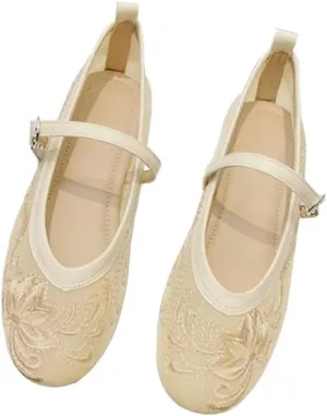 Stunner Womens Mary Jane Flats Round Toe Ballet Flats Stylish Leather Flats One Line Strap Slip On Flat Shoes