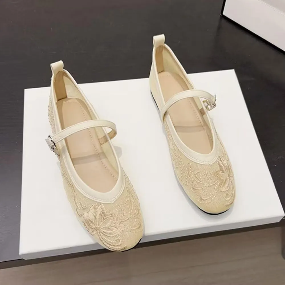 Stunner Womens Mary Jane Flats Round Toe Ballet Flats Stylish Leather Flats One Line Strap Slip On Flat Shoes