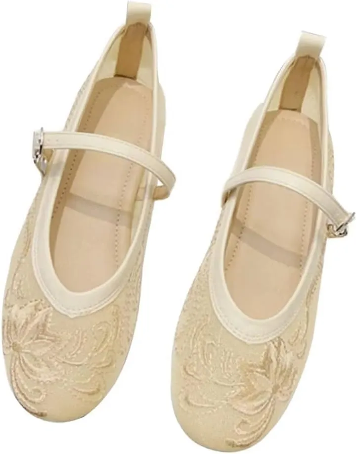 Stunner Womens Mary Jane Flats Round Toe Ballet Flats Stylish Leather Flats One Line Strap Slip On Flat Shoes