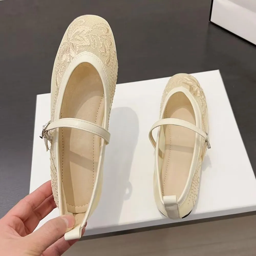 Stunner Womens Mary Jane Flats Round Toe Ballet Flats Stylish Leather Flats One Line Strap Slip On Flat Shoes