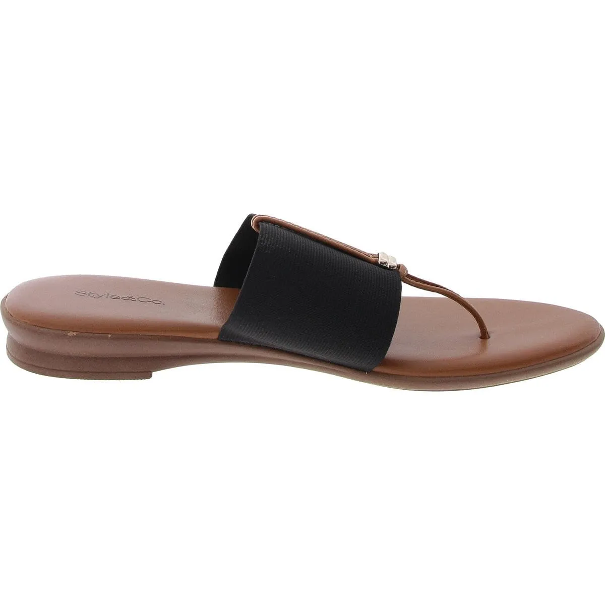 Style & Co. Womens Italiaa Canvas Stretch Thong Sandals Black 7.5 Medium (B,M)