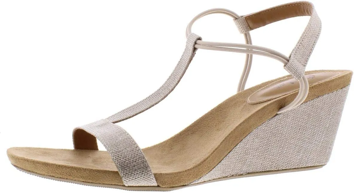 Style & Co. Womens Mulan Canvas Wedge Sandals Gold 9 Medium (B,M)