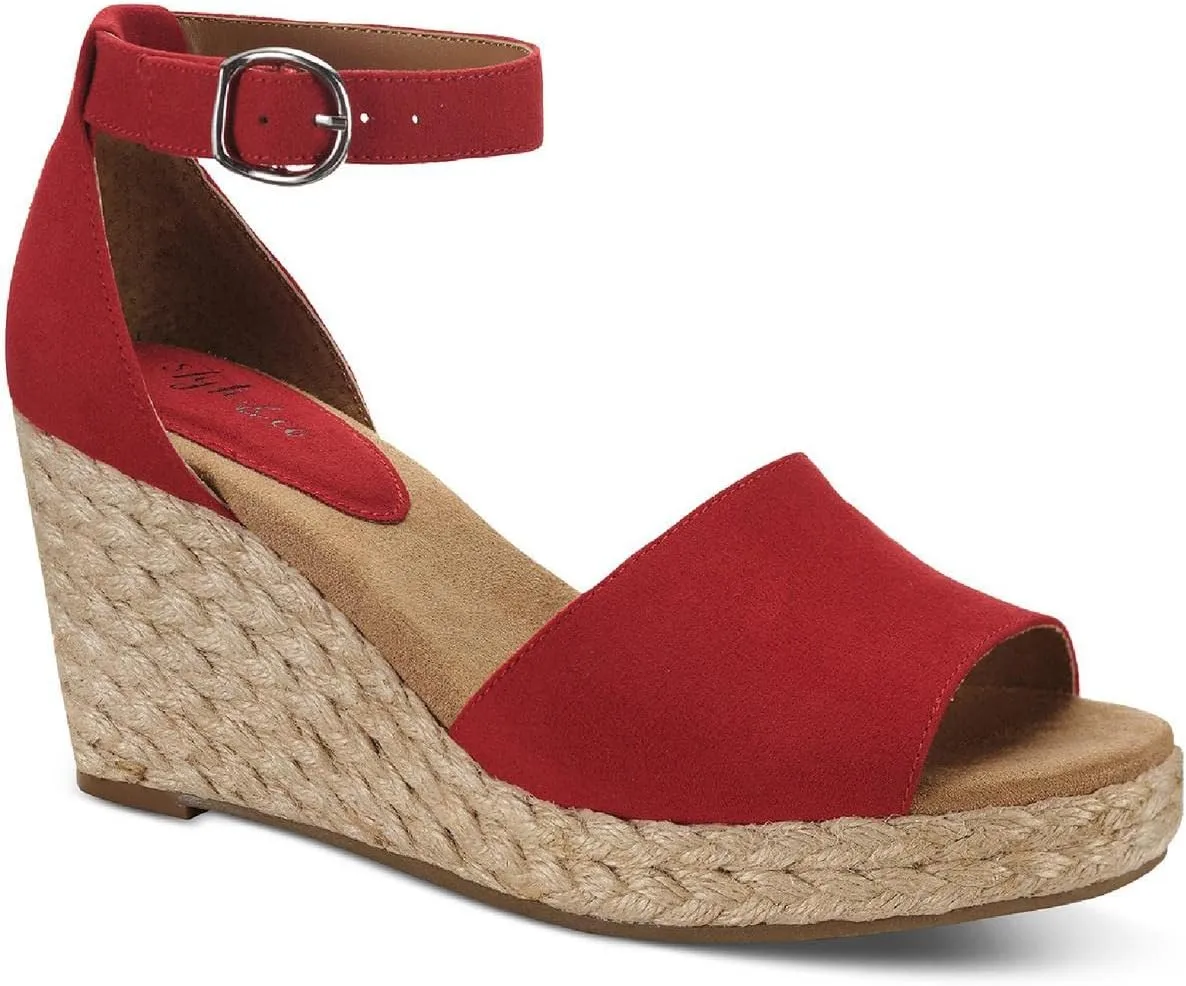 Style & Co. Womens Seleene Faux Suede Open Toe Wedge Sandals Red 6 Medium (B,M)
