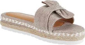 stylewe Women's Low Wedge, Platform Sandals with Bow Details- color Apricot