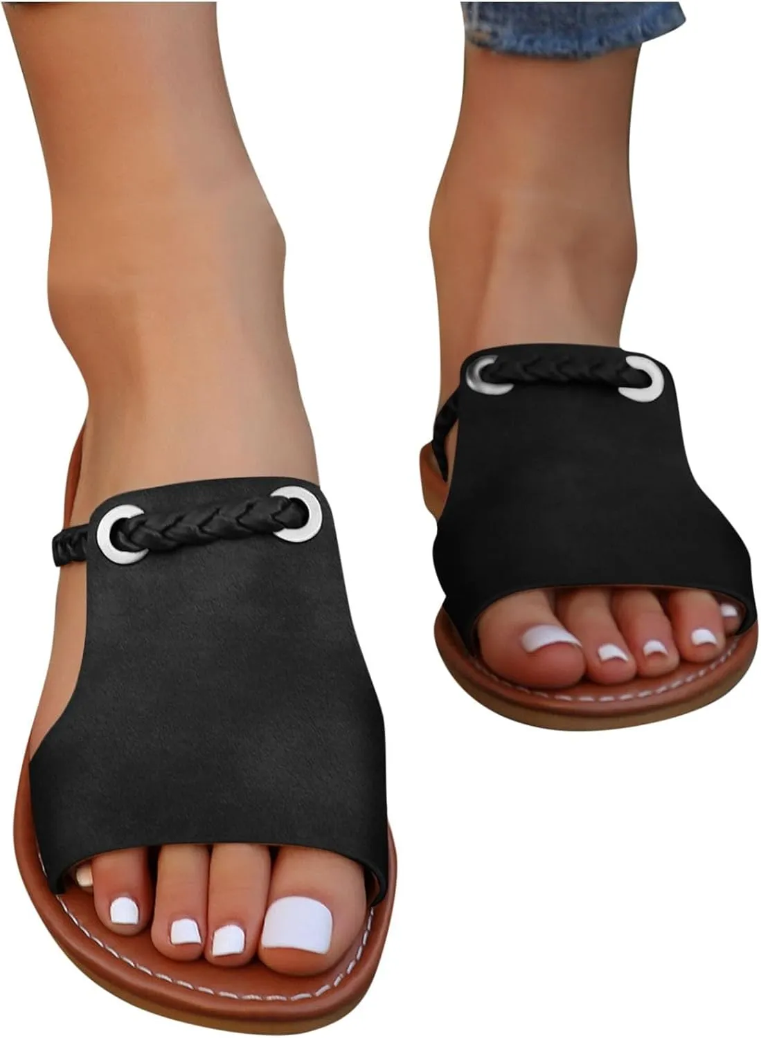 Summer Shoes Women Flat Slides for Woman Cute Slip on Stylish Braided Strap Open Toe Slide Sandals for Dressy Casual