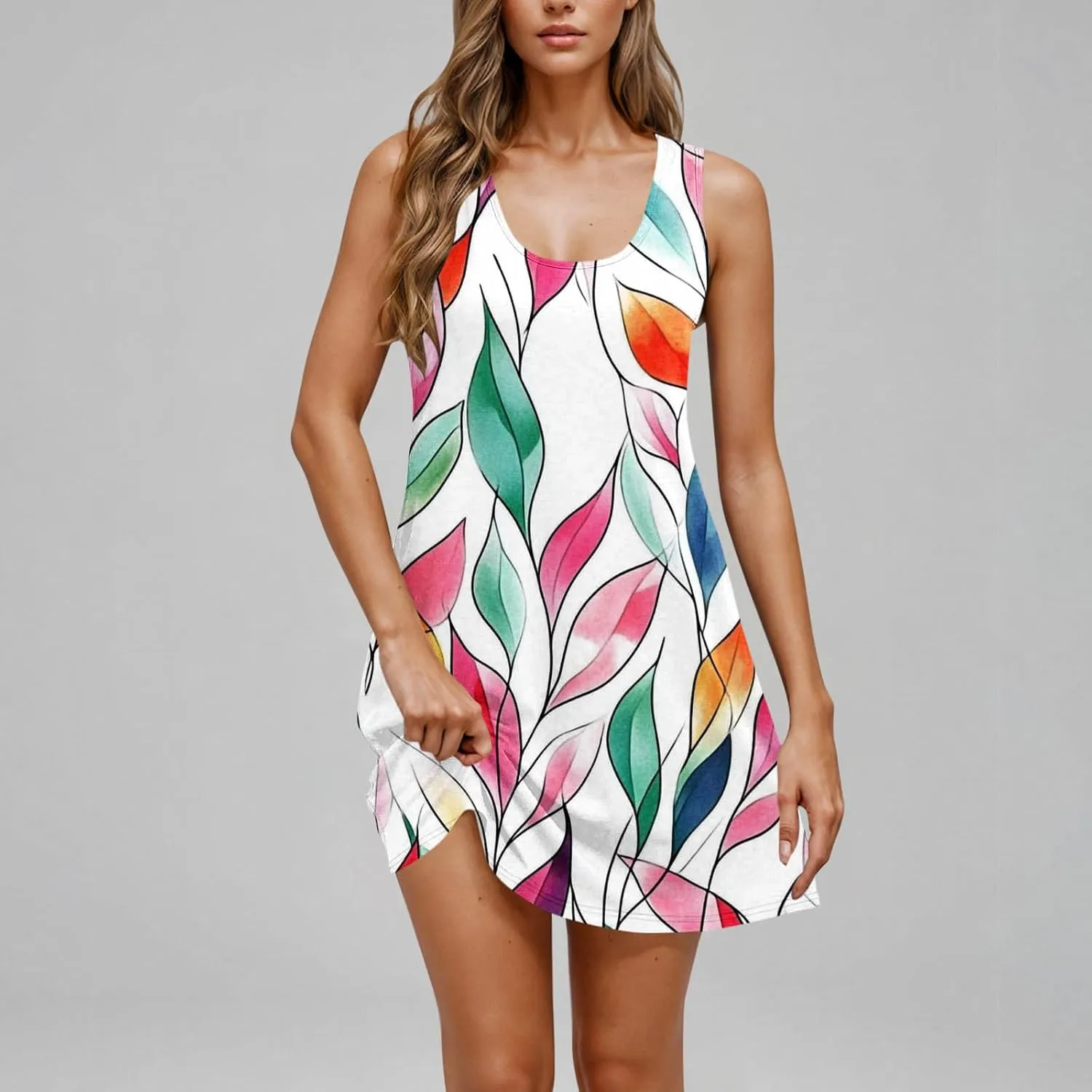 Sundresses for Women 2025 Summer Floral Sleeveless Fashion Dresses Square Neck Loose Casual Maxi Flowy Beach Dress