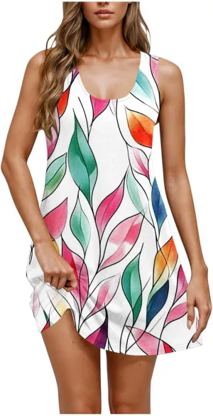 Sundresses for Women 2025 Summer Floral Sleeveless Fashion Dresses Square Neck Loose Casual Maxi Flowy Beach Dress