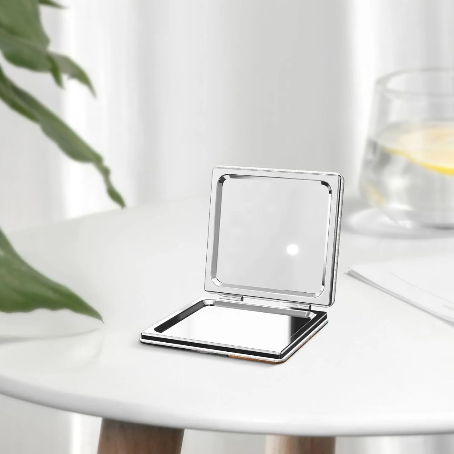Sunset Wine Glass Printed Square Pocket Makeup Mirror with 1X/2X Magnification, Portable Mini Travel Makeup Mirror for Travel Daily Work Beauty