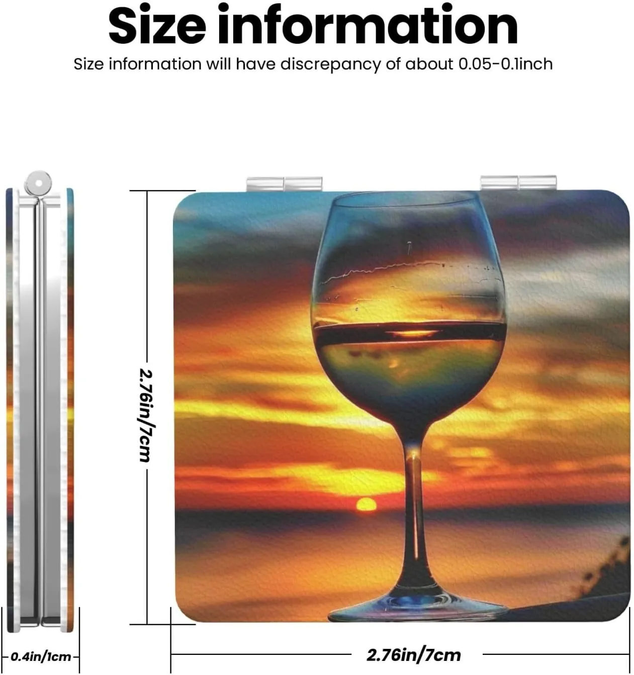 Sunset Wine Glass Printed Square Pocket Makeup Mirror with 1X/2X Magnification, Portable Mini Travel Makeup Mirror for Travel Daily Work Beauty