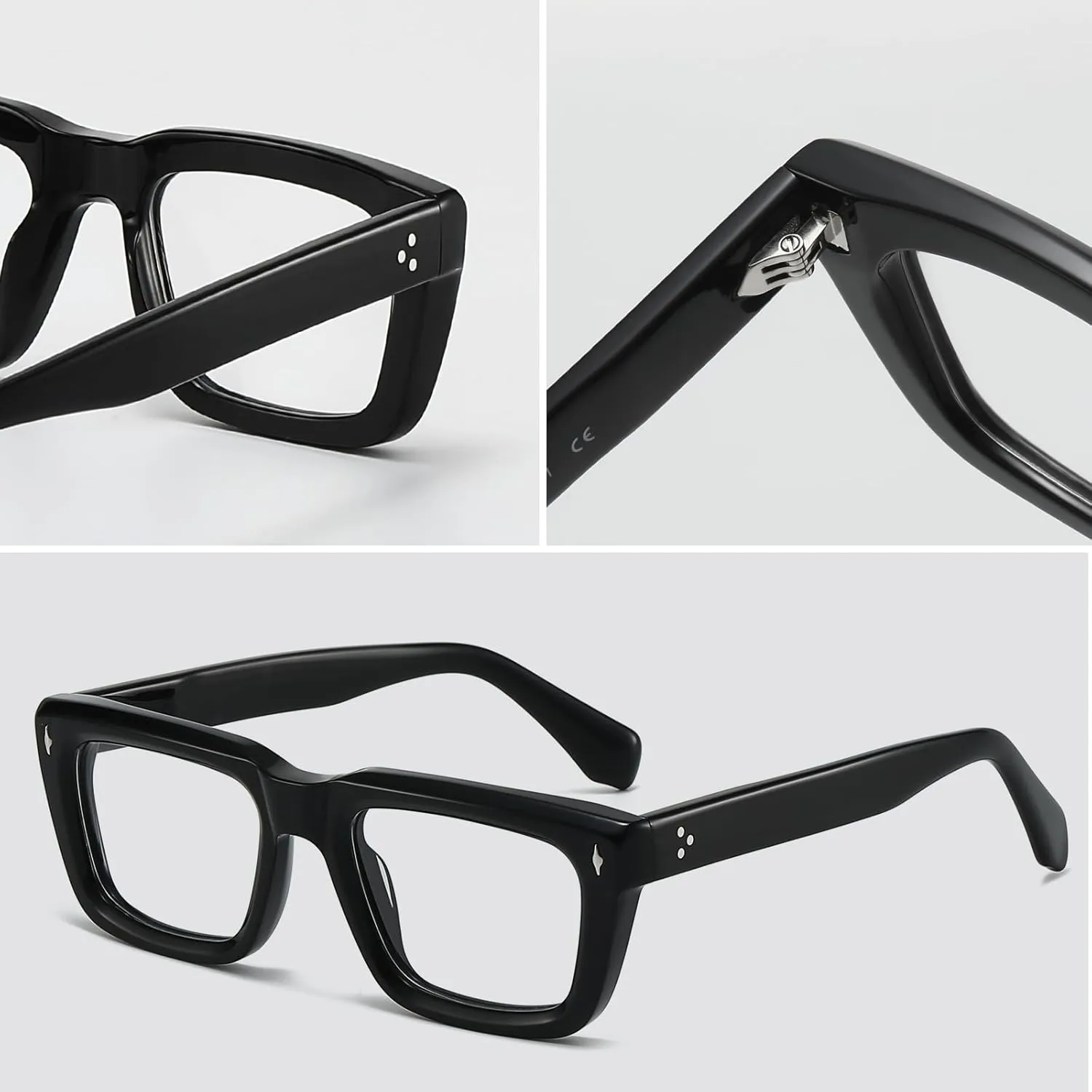 Sutton Retro Rectangle Acetate Thick Glasses Frame Prescription Optical Eyewear for Women Men 53-21-148mm