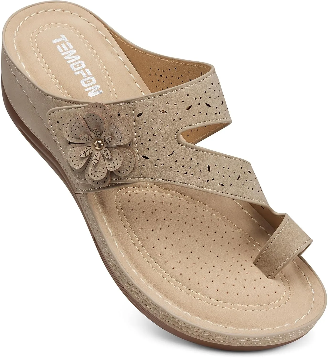 TEMOFON Flip Flops for Women Dressy: Comfortable Walking Summer Sandals Woman 2025 - Slip On Split Toed Thong Sandal