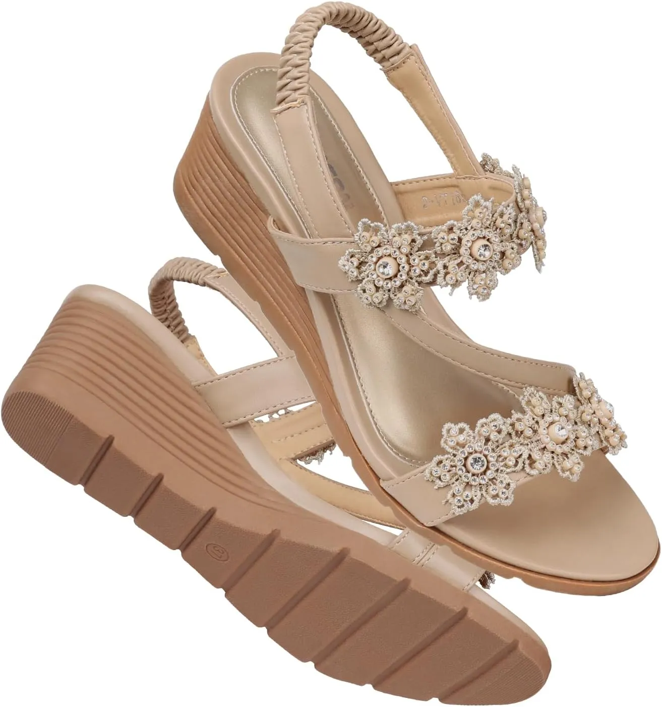 TEMOFON Wedge Sandals for Women Dressy: Summer Open Toe Elastic Ankle Strap - Comfortable Bohemian Low Wedge Sandals