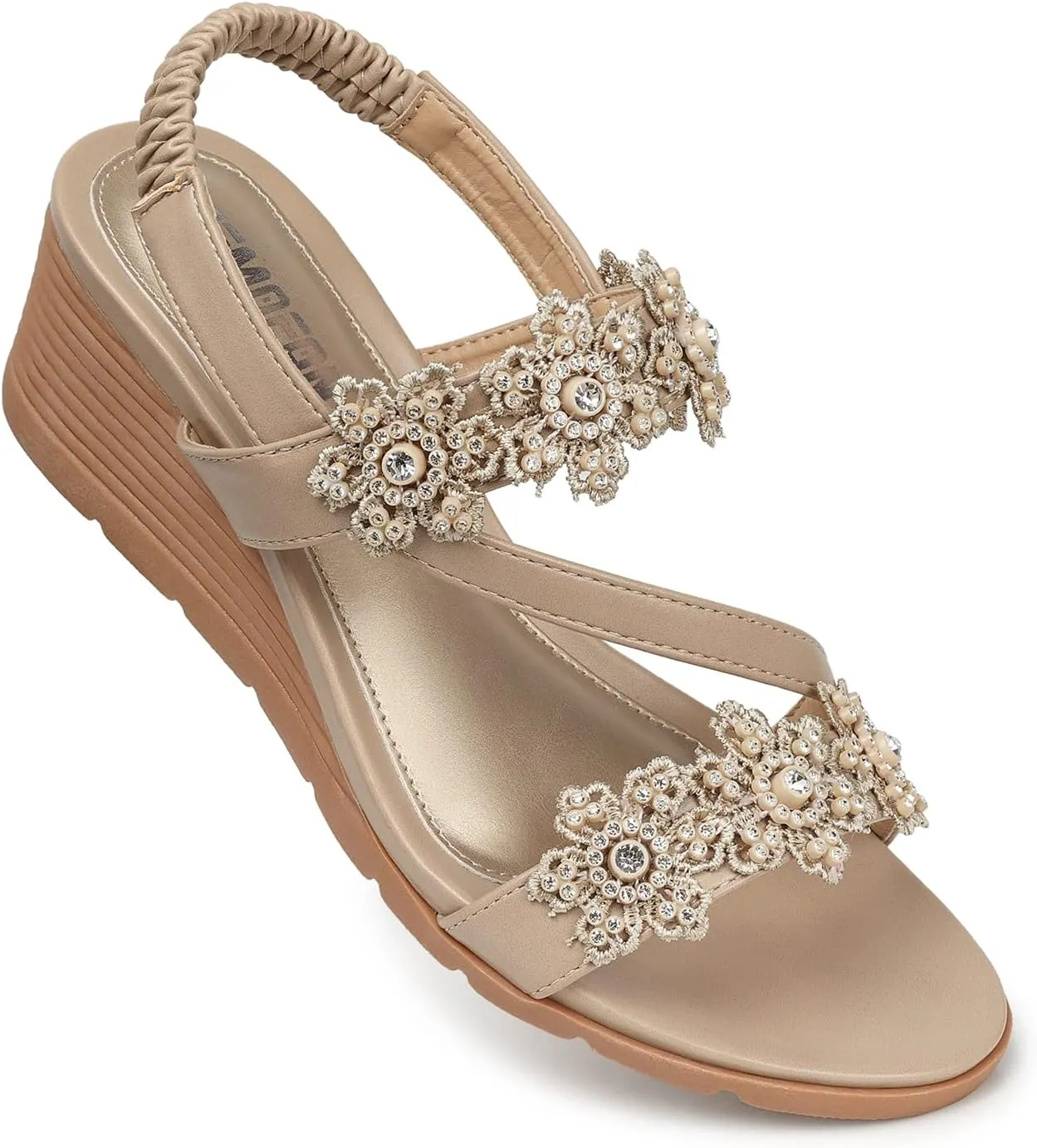 TEMOFON Wedge Sandals for Women Dressy: Summer Open Toe Elastic Ankle Strap - Comfortable Bohemian Low Wedge Sandals