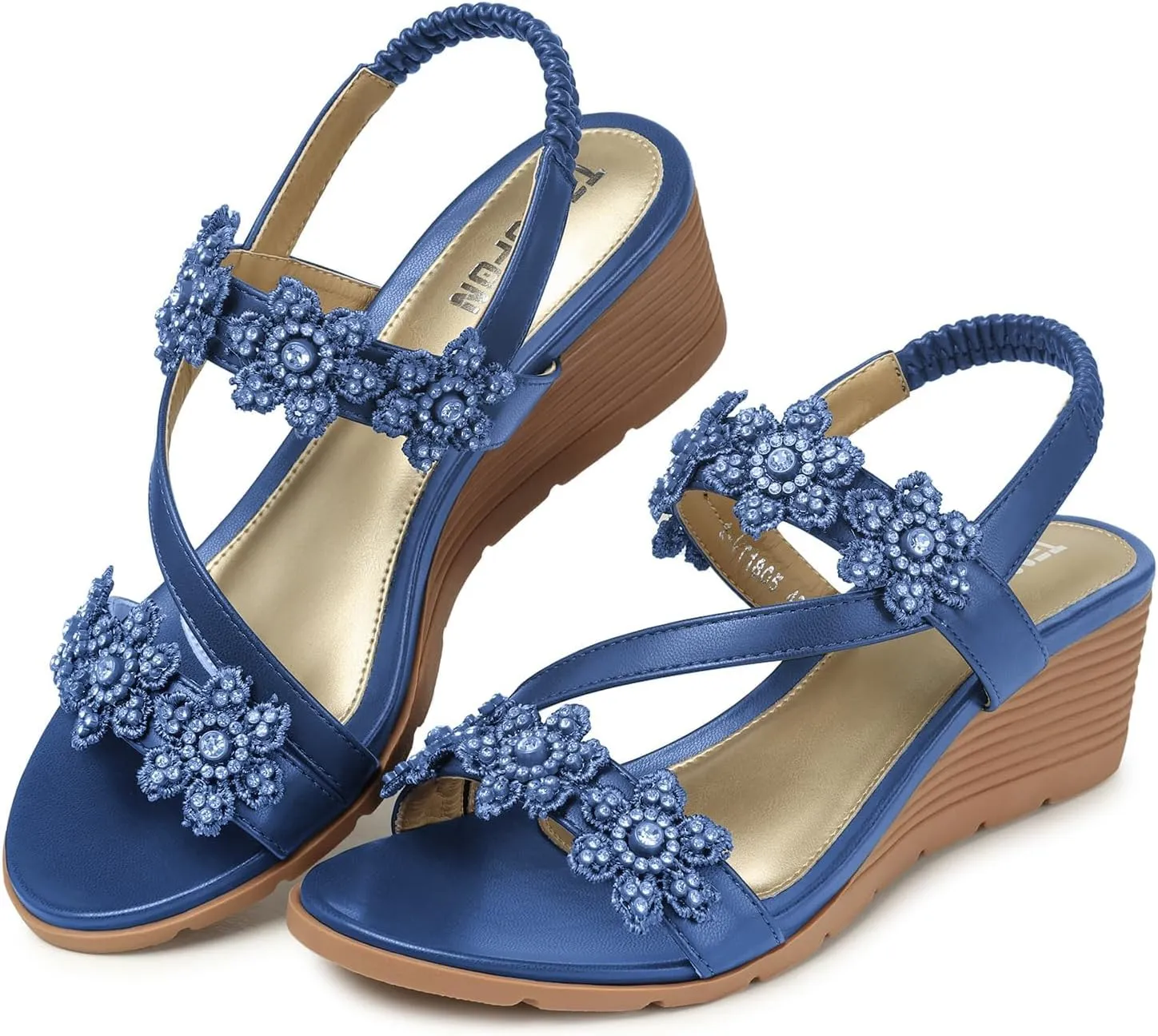 TEMOFON Wedge Sandals for Women Dressy: Summer Open Toe Elastic Ankle Strap - Comfortable Bohemian Low Wedge Sandals