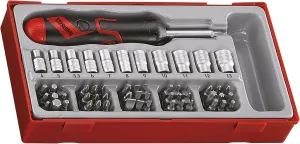 Teng Tools 64 Piece 1/4 Inch Drive Angled Ratcheting Bits, Sockets and Driver Set - TTMDRT64