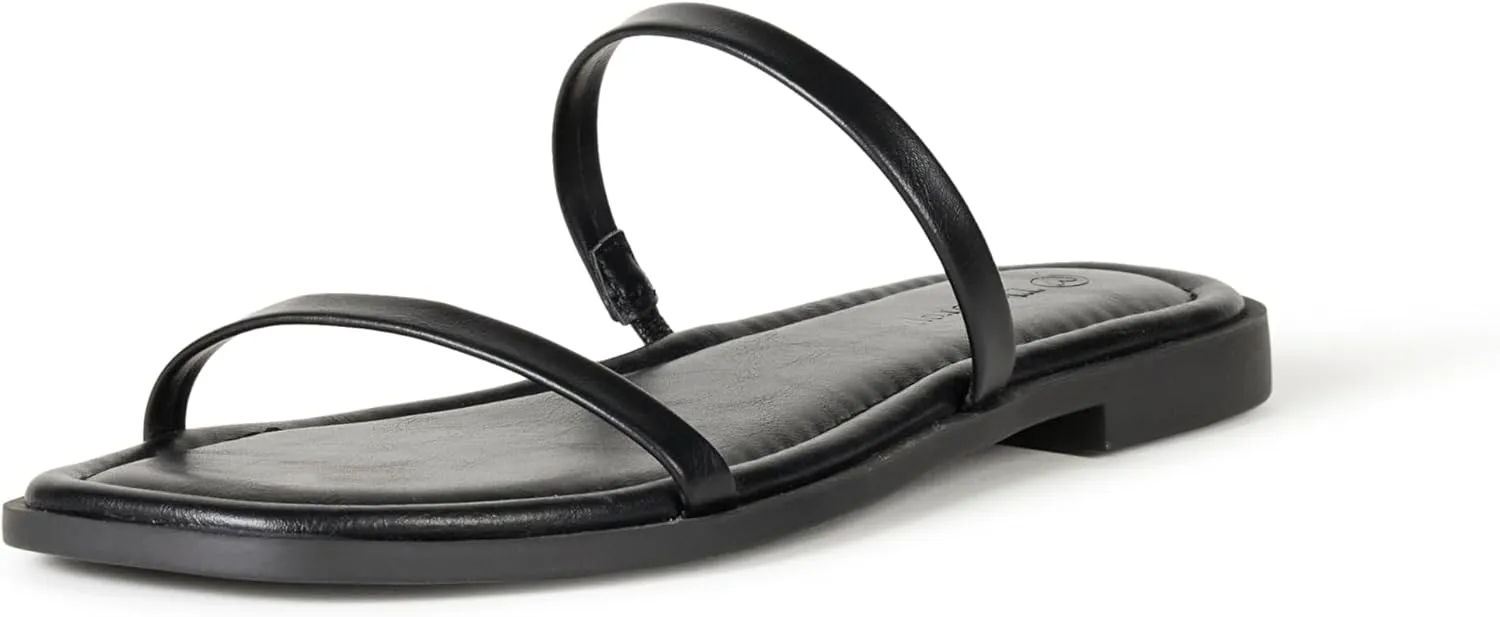 The Drop Women's Paris Square Toe Two Strap Flat Sandal