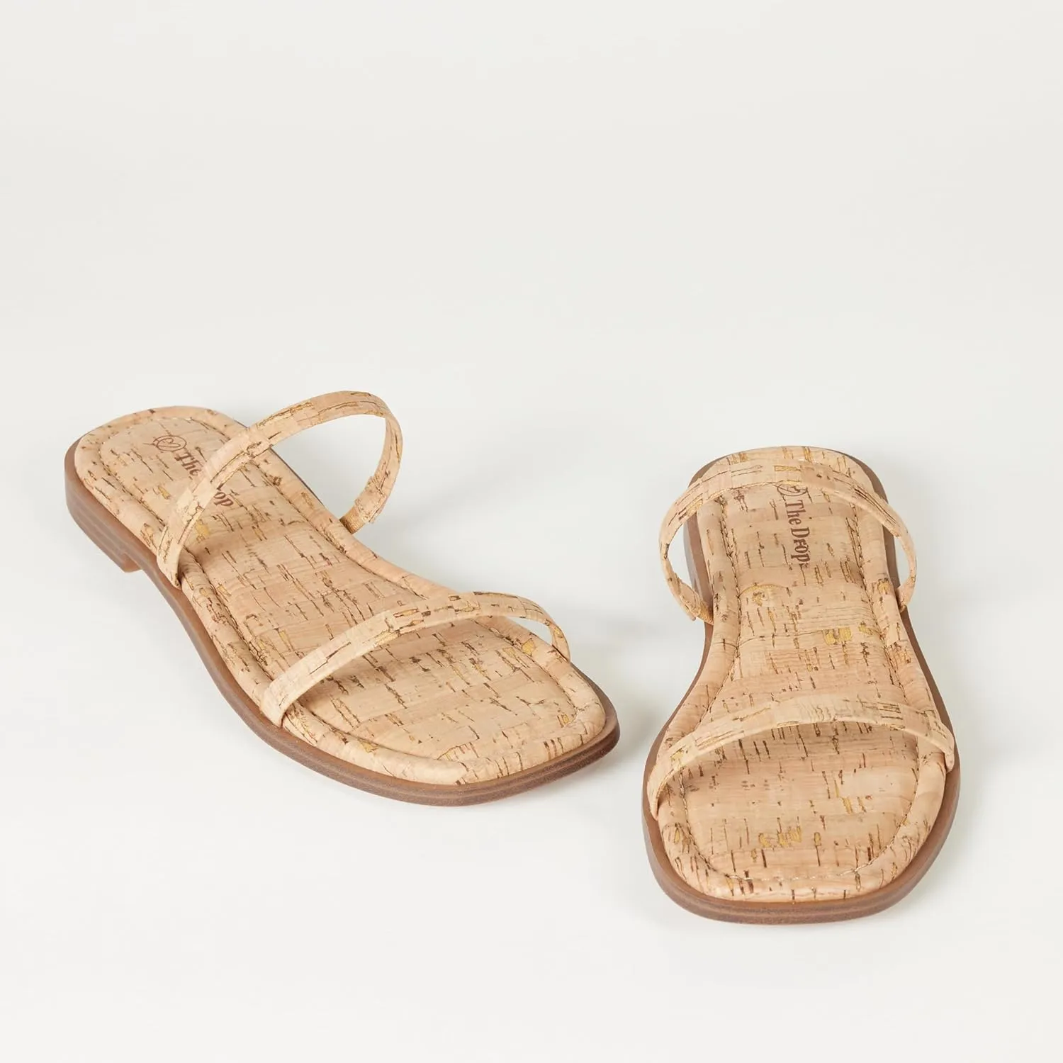 The Drop Women's Paris Square Toe Two Strap Flat Sandal