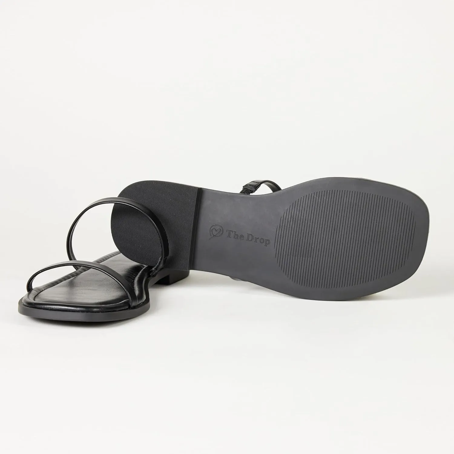 The Drop Women's Paris Square Toe Two Strap Flat Sandal