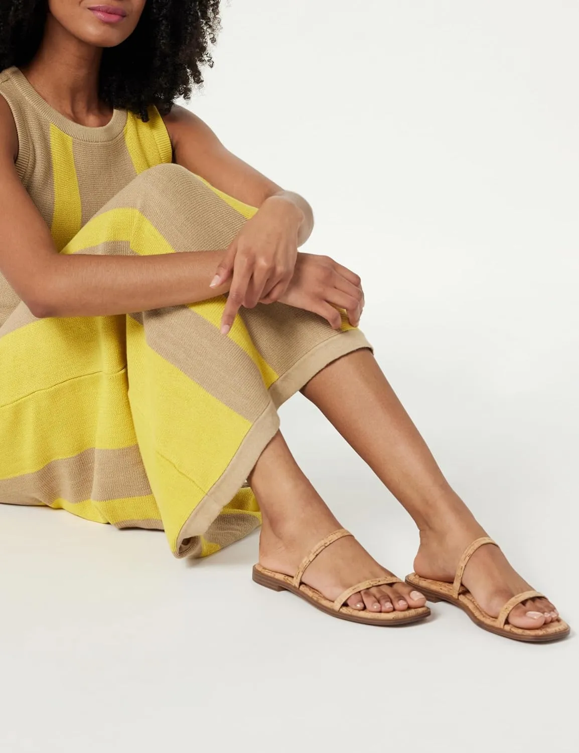 The Drop Women's Paris Square Toe Two Strap Flat Sandal