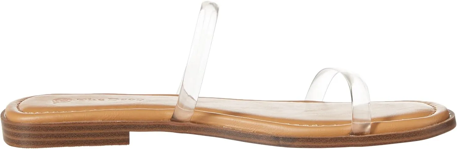 The Drop Women's Paris Square Toe Two Strap Flat Sandal