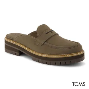 TOMS Women Cara Leather Loafer - Canteen Green Mule