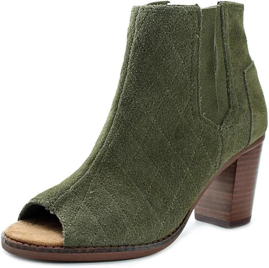 TOMS Women's Majorca Peep Toe Bootie Tarmac Olive Suede Quilted Sandal