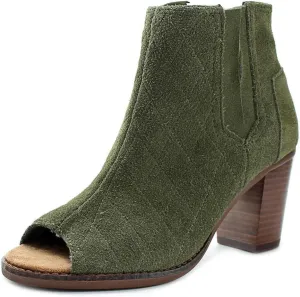 TOMS Women's Majorca Peep Toe Bootie Tarmac Olive Suede Quilted Sandal