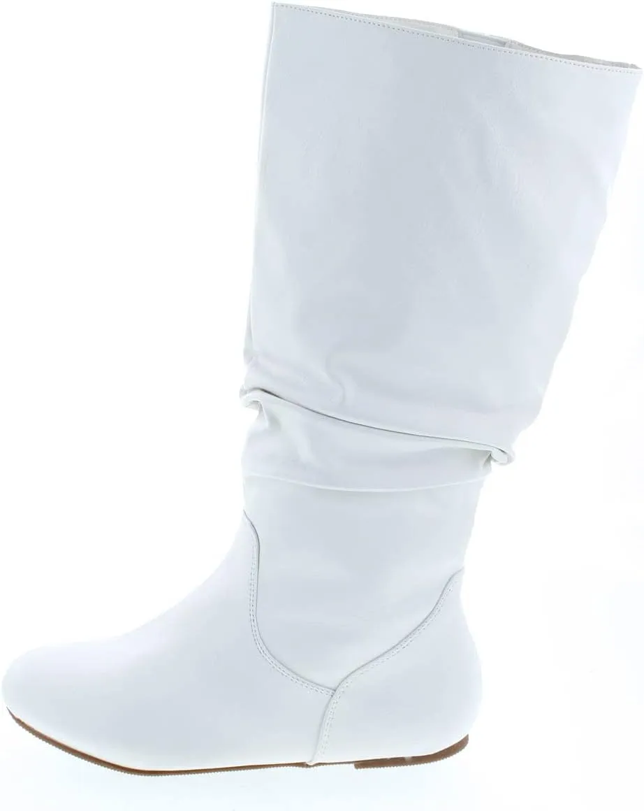 TOP Moda Data-1 Women's Shoes Cute & Comfort Round Toe Flat Heel Slouchy Mid Calf Boot
