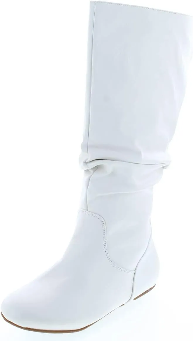 TOP Moda Data-1 Women's Shoes Cute & Comfort Round Toe Flat Heel Slouchy Mid Calf Boot