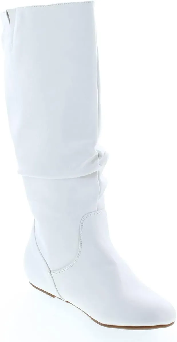 TOP Moda Data-1 Women's Shoes Cute & Comfort Round Toe Flat Heel Slouchy Mid Calf Boot