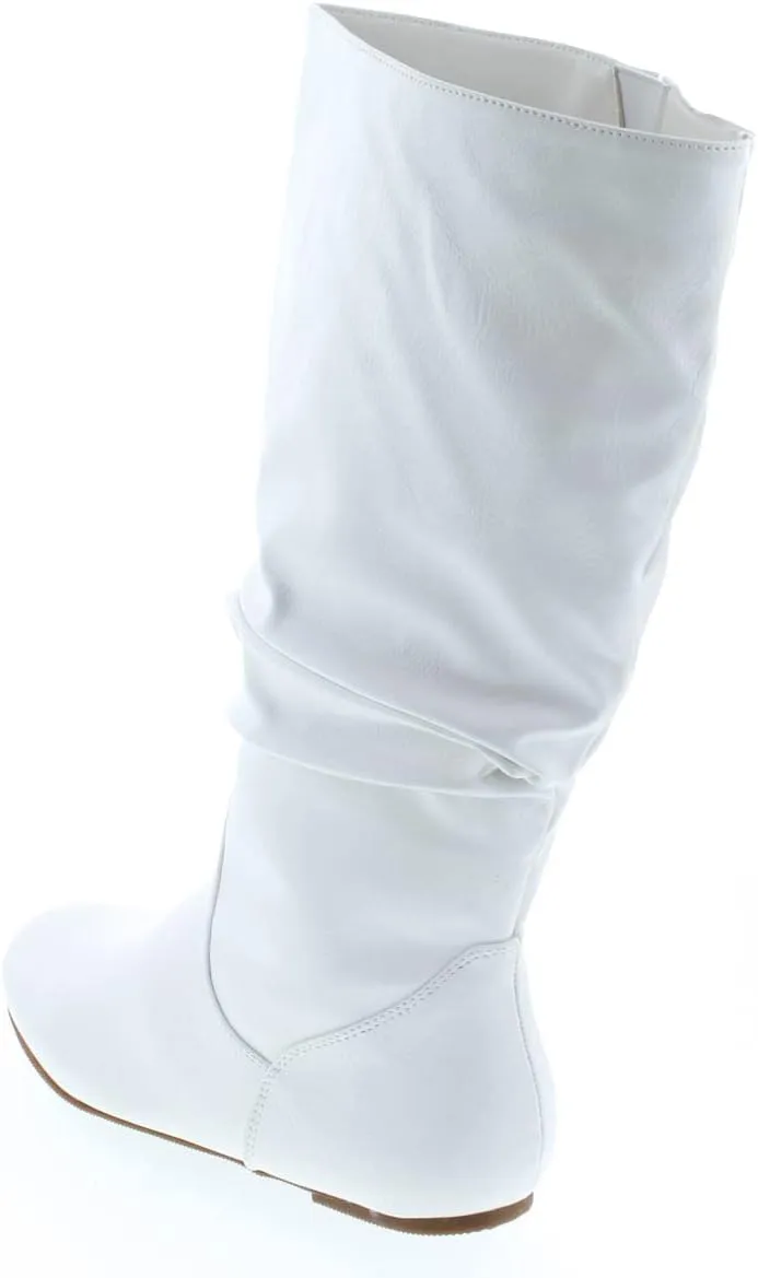 TOP Moda Data-1 Women's Shoes Cute & Comfort Round Toe Flat Heel Slouchy Mid Calf Boot
