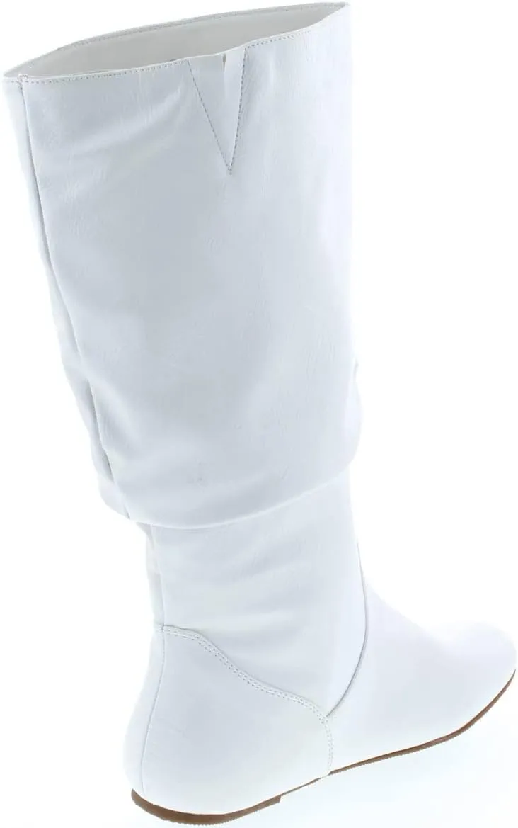 TOP Moda Data-1 Women's Shoes Cute & Comfort Round Toe Flat Heel Slouchy Mid Calf Boot